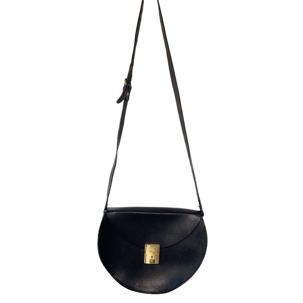 Lizzy Disney Black Leather Minimalist Chic Lock Shoulder Crossbody Bag